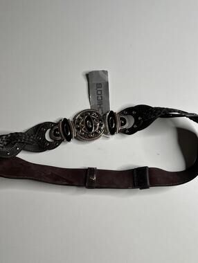 Chico's Hydrana Belt Womens M Brown Leather Medallion Trouser Waist Studded